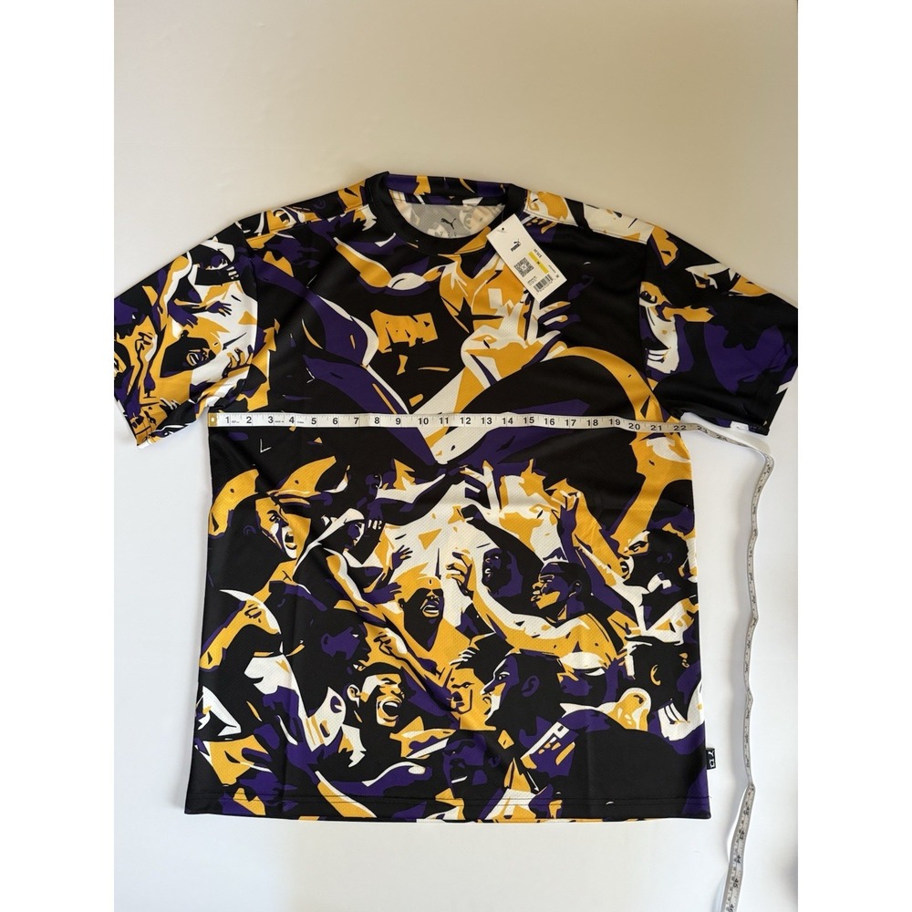 PUMA Men Medium T-Shirt Rival Rage Graphic Purple Yellow Retro Sports Top NWT